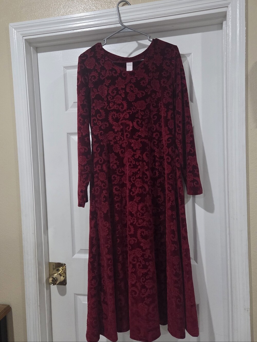 Red Velvet Long Sleeve Midi Dress